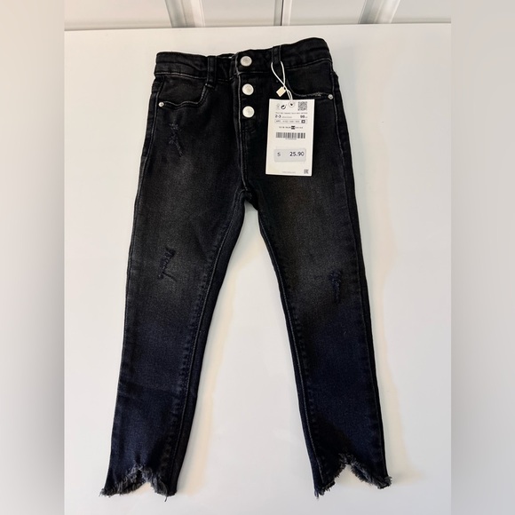 Zara - Girls Black Skinny Distressed Frayed Jeans - Size 2-3Y - NWT - Picture 1 of 11